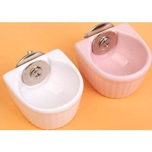 Anti Overturning Hanging Drinking Feeder Fixed Feeding Bowl for Hamster Rabbit Small Animal Supplies Ceramic Texture Food Bowl