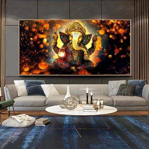 Religion Buddha Lord Ganesha Canvas Painting Abstract Vinayaka Ganapati Golden Elephant Posters Wall Art Prints for Home Decor