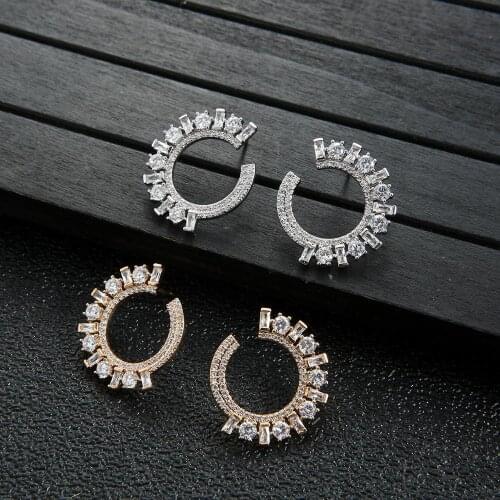 Luxury Sun Stud Earrings For Women Wedding Cubic Zirconia Dubai Bridal Earring Jewelry Accessories E9265