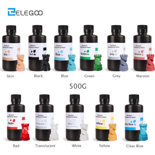 ELEGOO 3D Printer Resin LCD UV-Curing Resin 405nm Standard Photopolymer Resin for LCD 3D Printing 500ml Black Grey White Skin