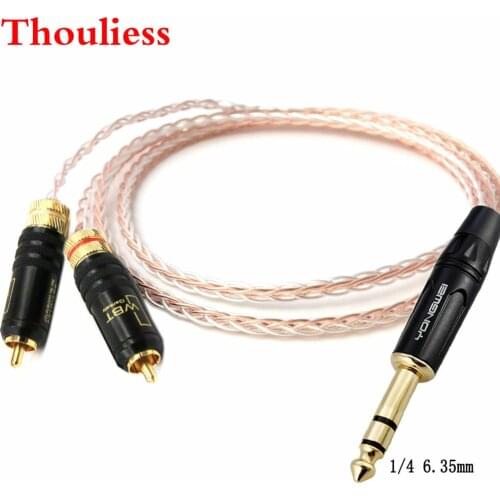 Thouliess Free Shipping 1/4" 6.35mm Male to 2 RCA Male Audio Adapter Cable 7N OCC Copper Silver plated Audio Cable