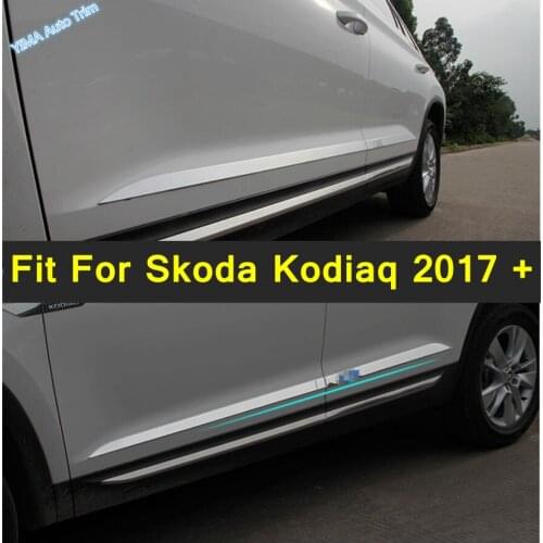 Lapetus Car Side Door Body Molding Protector Strip Cover Trim 4 Pcs For Skoda Kodiaq 2017 - 2021 Stainless Steel Exterior Parts