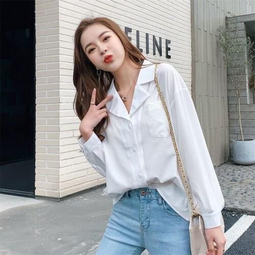 Womens Spring Summer Style Blouses Shirt Womens Elegant Solid Color V-neck Button Loose Temperament Korean Casual Tops DD8579
