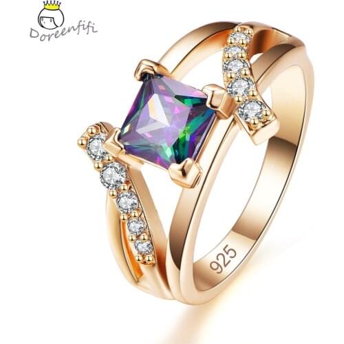 New Arrival Princess Cut Mysterious Royal Blue & White CZ Gold Color 925 Sterling Silver Ring Size 6 7 8 9 Wedding Women Jewelry