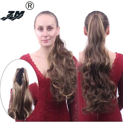 ZM Synthetic Heat Resistant Claw on Ponytail Clip in Hair Extensions For Women Thick Wavy Curly Pony Tail Hairpiece Ombre Blonde