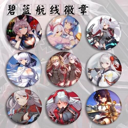 1pc 58mm Anime badges Azur Lane badge brooch Kaga Akashi Javelin Laffey Rubber Cool Badges Backpack DIY Pins