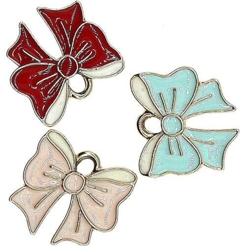 10pcs/lot 5*19mm Cute Enamel Bow-knot Charm For DIY Earrings Necklace Bracelet Jewelry Making Accessory Craft Finding New