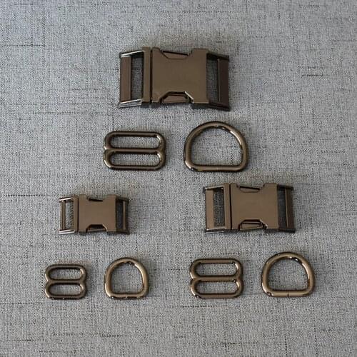 20 Sets 15mm 20mm 25mm Gun Black Slider D Ring Release Belt Buckle For Bag Pet Dog Collar Paracord Sewing Accessory Hardware