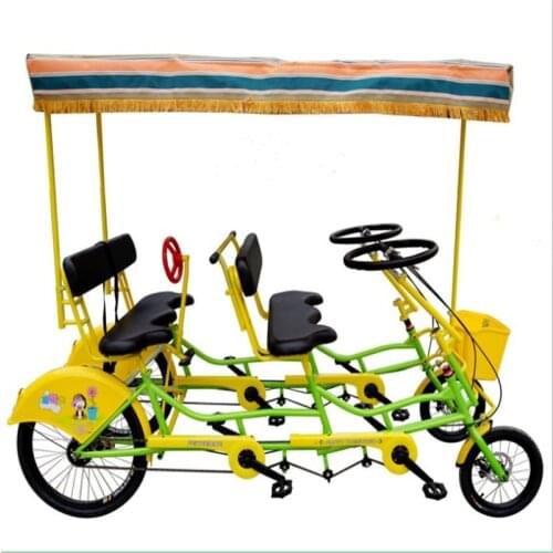 4 Person Surrey Luxury BeachTandem Bike 4 Wheels Seater Sightseeing Bicycle for Adults
