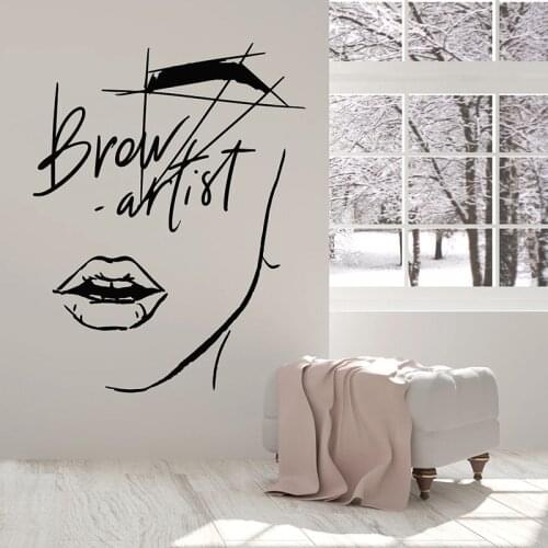 Abstract Girl Face Wall Decal Eyelashes Brow Artist Vinyl Window Stickers Makeup Room Beauty Salon Interior Decor Wallpaper E665
