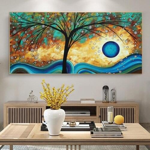 Abstract Tree Sunset Wave Oil Painting on Canvas Poster and Prints Scandinavian Wall Art Picture for Living Room Cuadros Decor