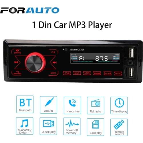 Car Audio Radio Stereo Bluetooth Handsfree Dual USB FM 1 Din Music USB/SD with In Dash AUX Input Colorful Touch Car MP3 Player