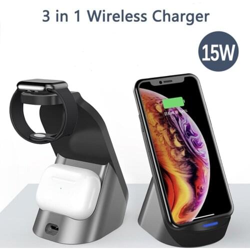 15W Qi Wireless Charger For iPhone 12 11 pro XR Samsung Wireless Charging Station for iWatch 5 4 3 2 1 Charger for Airpods 2 3