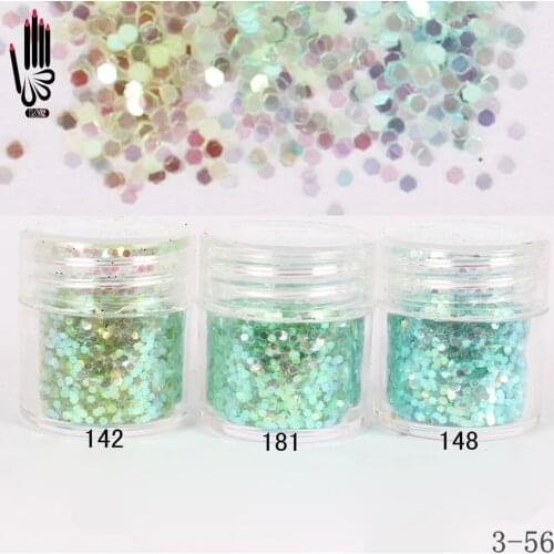 1 Jar/Box 10ml 3 Light Mint Green Nail Glitter Hex Sequins Powder Paper For Nail Art Decoration Optional 300 Colors 3-56