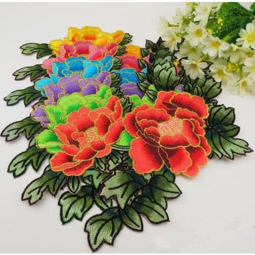 Big Peony Flowers Computer Embroidered Patches Sew on applique For Clothes Wedding Dress Decoration Applique Diy Accessory