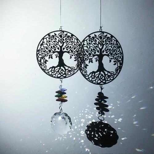 H&D Chakra Crystal Sun Catcher Handmade Life Of Tree Crystal Prisms Rainbow Maker Hanging Suncatcher Ornament For Garden/Window