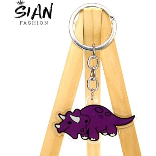 SIAN Jurassic Cartoon Dinosaur Double Sided Acrylic Key Chain Cute Animals Shape Children Backpack Pendant or Gift for Friends