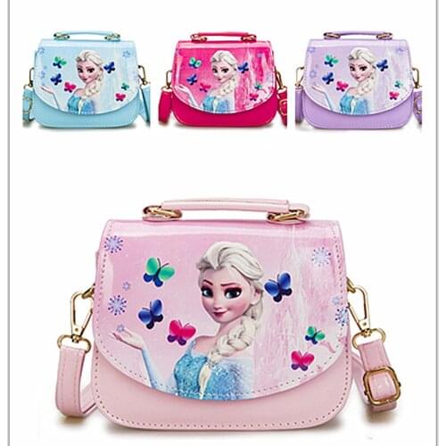 Disney cartoon Lovely Girls Frozen handbag cartoon PU Princess bag Fashion glitter magnetic button Bags