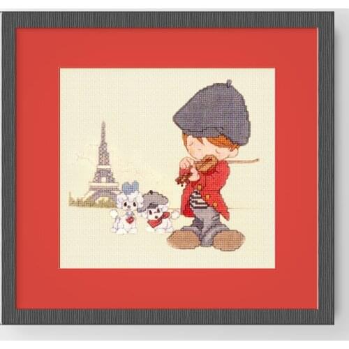 Fishxx Cross Stitch Kit H007 DIY Embroidery Romantic French Boy Playing Violin European Style