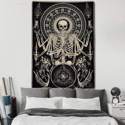 Skull Floral Tapestry Meditation Skeleton Gothic Tarot Card Cool Black For Room