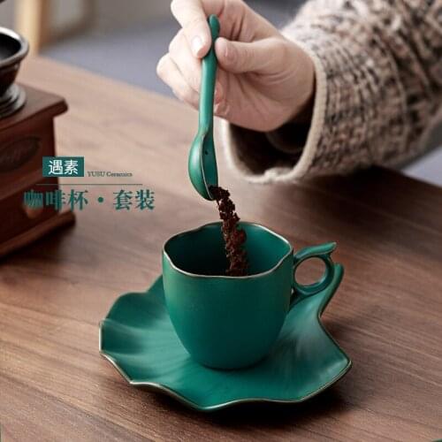 Ceramic coffee cup and saucer set European small luxury home afternoon tea cup with spoon for breakfast milk cup