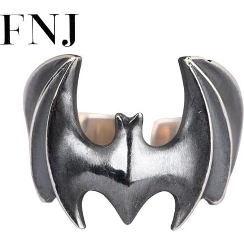 FNJ 925 Silver Punk Animal Bat Ring Original Pure S925 Sterling Silver Rings for Men Jewelry Open Adjustable Size