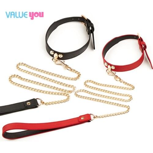 Leather slut collar chain bondage adult game sex abuse collar sex slave necklace