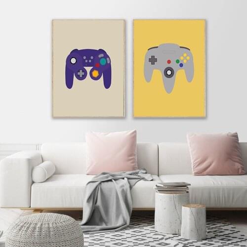 Colorful Video Game Controllers Painting Poster Print Retro Gaming Wall Art Picture for Kids Room Decoration