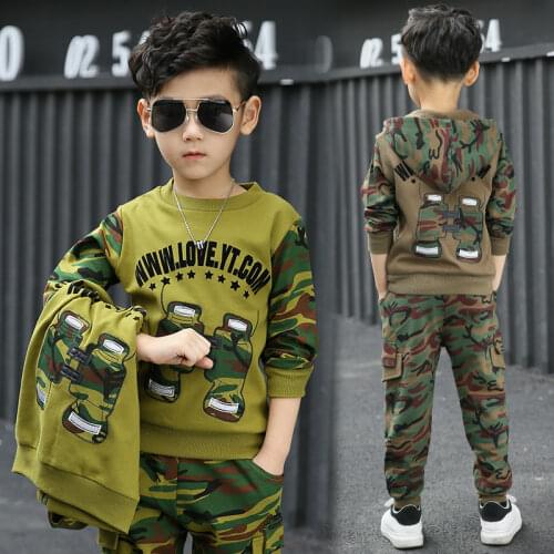 2020 Boys Camouflage Clothing Set 3pcs for Teen Kids Hooded Jacket T-shirt Pant Clothes Suit 3 4 5 6 7 8 9 10 11 Years