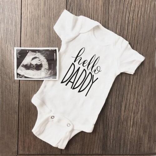 Fashion Hello Daddy Printed Baby Romper 0-24M Newborn Boy Girl Toddler Jumpsuit Short Sleeve Cotton Newborn Kids Bodysuit 0078