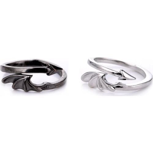 Fashion Design Punk Vintage Evil Wings Rings for Women Men Couple Wedding Ring Opening Angel Wing Version Rings Party Jewelry