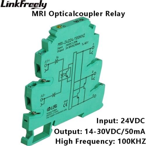 MRI-24D24 100KHZ Ultra Slim Optical Coupler Relay 24VDC 8mA Input Output 14-30VDC 50mA Interface Voltage Relay Module DIN Rail