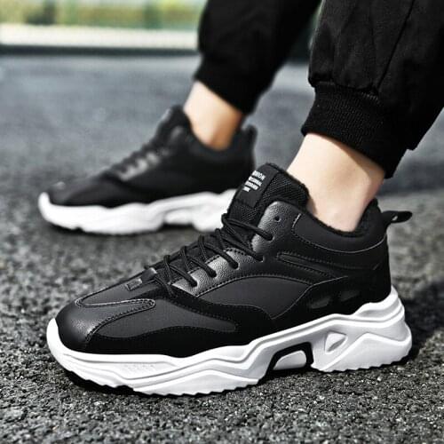 Mens Winter plus velvet sneakers Comfortable Hard-Wearing Classic Fashion Shoes For Men Lace-up Outdoor Keep Warm Cotton Shoes