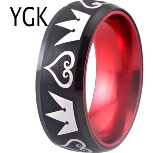 Mens Classic Black Tungsten Red Aluminium Ring Womens Engagement Wedding Band Male Jewelry Kingdom Hearts Jewelry Gift anillos