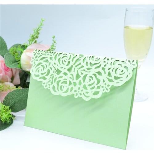 Mint green laser cut wedding tri-fold invitation card elegant