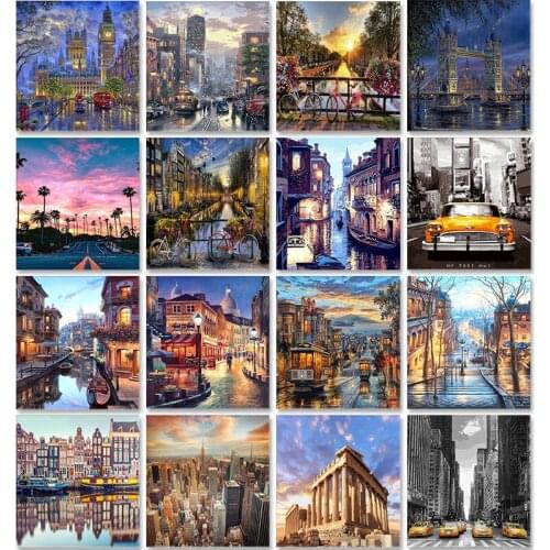City Landscape Painting By Numbers For Adults DIY Kits HandPainted On Canvas With Framed Oil Picture Drawing Coloring By Number