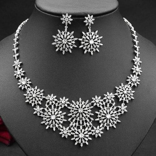 Zlxgirl jewelry Classic women big flower wedding Jewellery set AAA Cubic Zirconia Necklace Earring Party Jewelry Set free ship