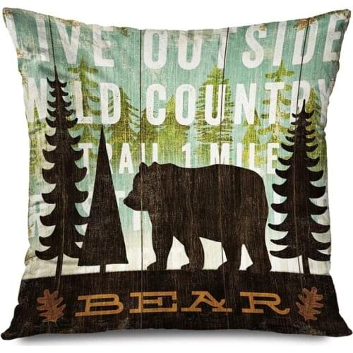 CHARLLR Throw Pillow Cover 18x18 Inch Vintage Wildlife Bear Pine Tree Forest Live Outside Wide Country Retro Background Wood