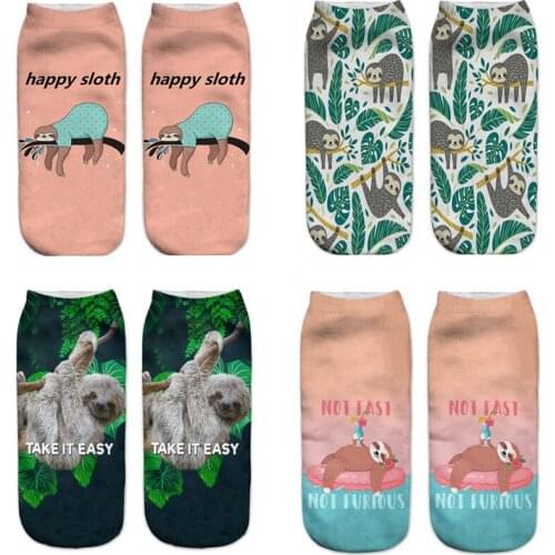 New sloths 3D printed cotton ankle socks for women ladies Korean harajuku Socks