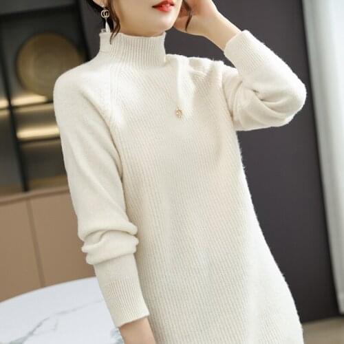 2021New 100% Australian Wool Sweater Pure Color Knitted Pullover Sweater Loose Large Size Sweater