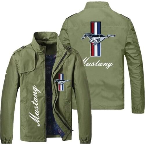 New 2021 Mustang Logo Spring Autumn Men Stand Collar Casual Sweatshirt Long Sleeve Zipper Cardigan Jacket 5 Colors