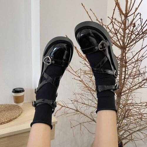 New women shoes lolita spring students Mary Jane girls vintage platform shoes Japanese Style Cosplay Strap leather shoes woman
