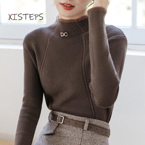 Solid Sweaters Women Autumn Winter Pullovers 2021 Loose High Collar Knitted Tops Black Khkai Female Twist Jumper Mujer