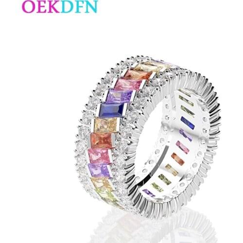 OEKDFN Colorful 100% 925 Sterling Silver Ring Created Moissanite Gemstone Birthstone Wedding Engagement Rings Fine Jewelry