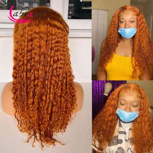 Ginger HD Transparent Lace Frontal Human Hair Wigs Glueless Orange Curly 13x6 Lace Front Wig Pre Plucked Baby Hair Wigs Kinky