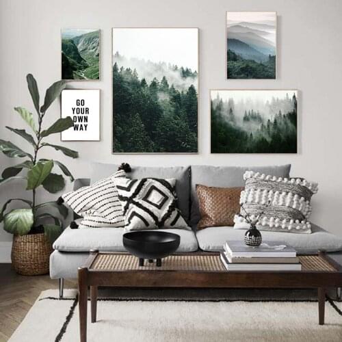 Natural Scenery Poster Fog Mountains Dense Forest Canvas Painting Print Green Picture Home Decoration Wall Art For Living Room