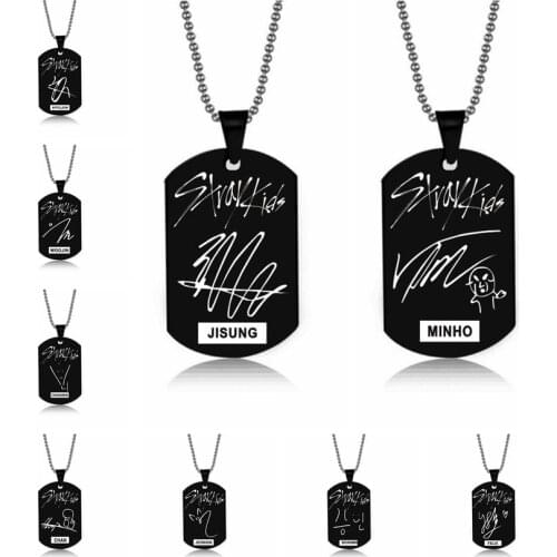 Stray Kids Signature Pendant Birthday Name Stainless Steel Pendant Necklace Black Metal Tag Necklaces for Women Men Jewelry