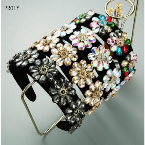 PROLY New Fashion Women Headband Luxurious Baroque Hairband Crystal Rhinestone Flower Hair Accessories Wholesale