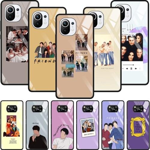 Transparent Glass Phone Case For Mi Poco X3 NFC 10T 9T Note 10 11 Pro Lite Ultra 11i F3 M2 Shell Fundas Cartoon Friends TV