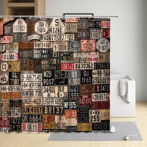 Retro Solorful Wooden Shower Curtain Stitching Gray Background Pink Butterfly Love Pattern Bathroom Decoration Polyester Sets